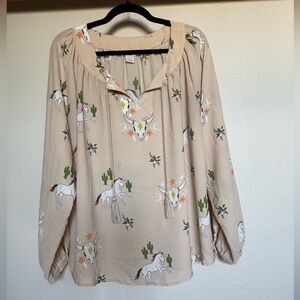 Women's Beige Western Print Top